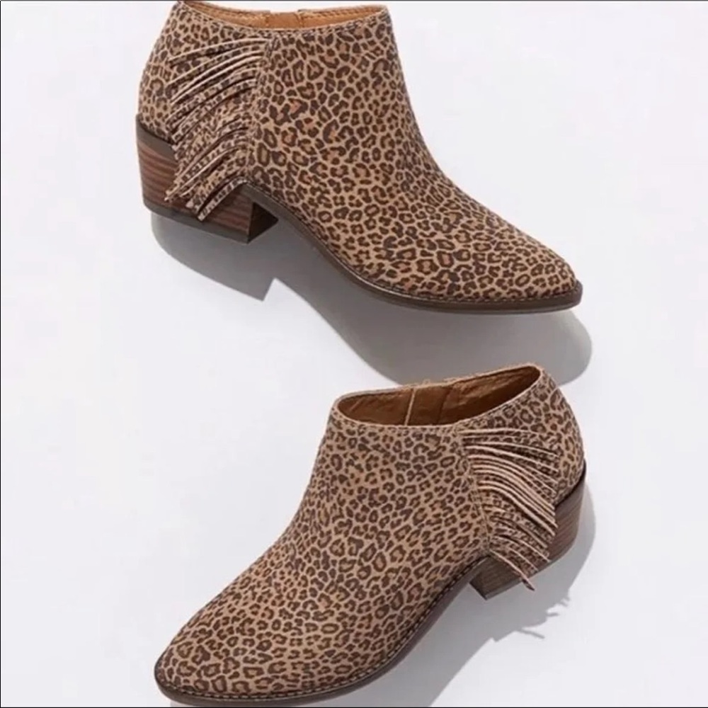 Lucky Brand LK Felisie leopard fringe bootie brown black boot shoe size 7 boot